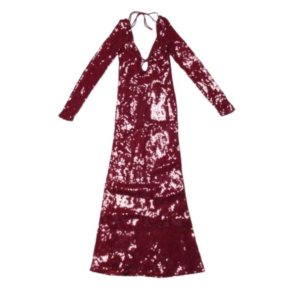 Anthropologie Bardot Verona Long Sleeve Sequin Slim Midi Dress Wine Size 2 - Picture 5 of 12